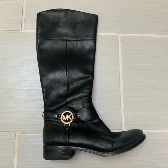 Michael Kors Black Gold Tall Leather Riding Boots Equestrian 10 - Picture 11 of 15